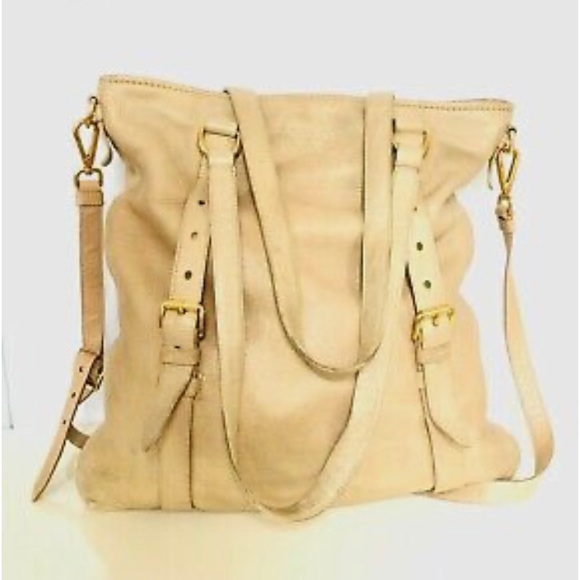 Prada Lux Vitello Cervo Light Brown Deerskin Leather Buckle Tote Bag - Picture 2 of 3